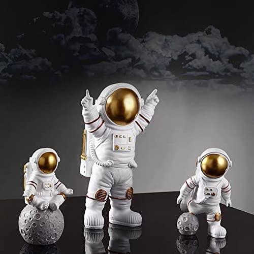 Astronaut Spaceman Statue Ornament Home Office Desktop Figurine Decors Set of 3 - Golden